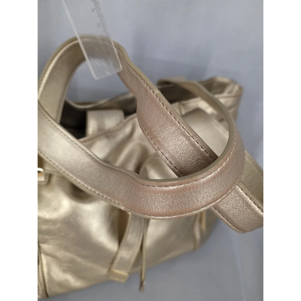 Michael Kors Beverly Metallic Gold Leather Shoulder Satchel Handbag Large
